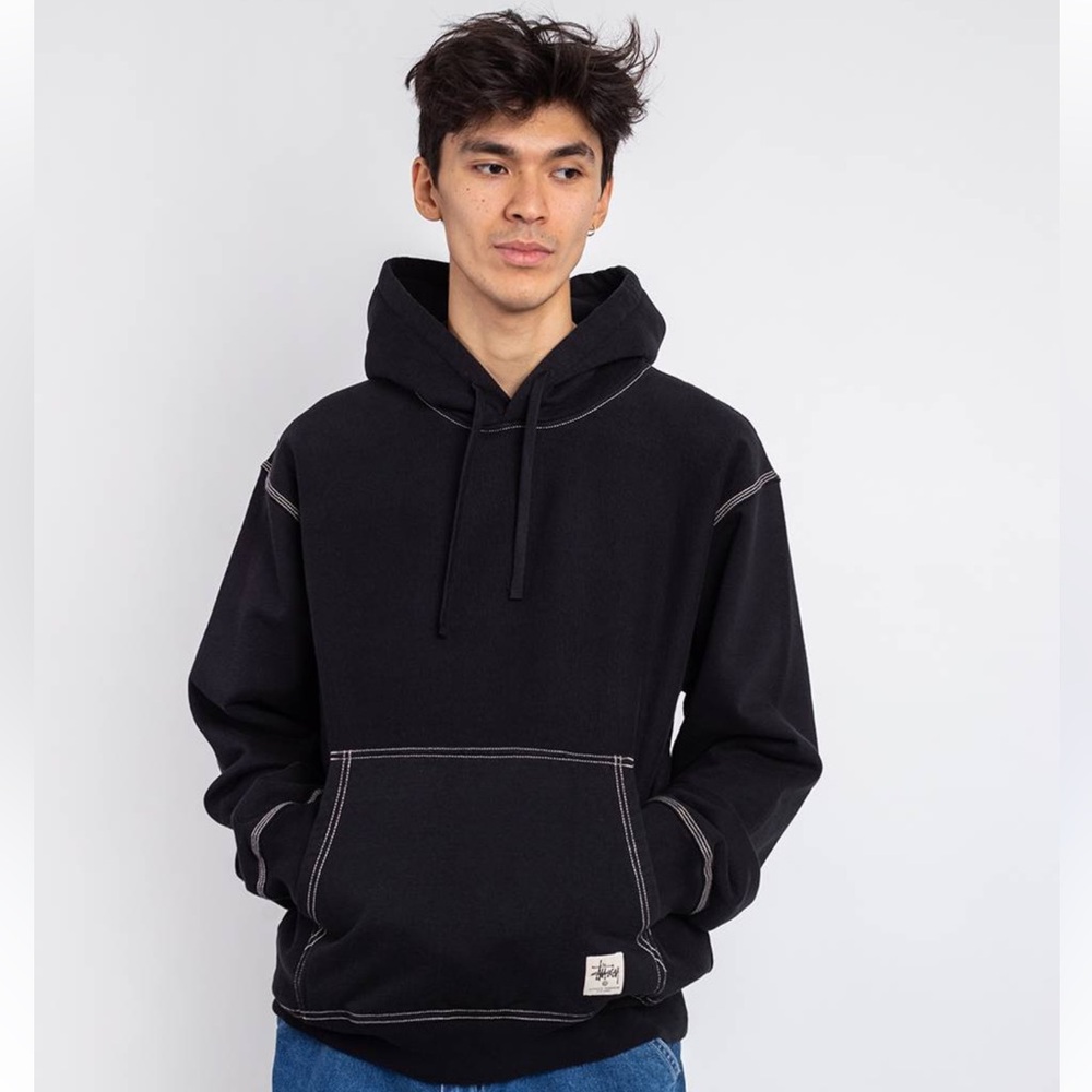 Stüssy Contrast Stitch Label Hoodie black small EUC